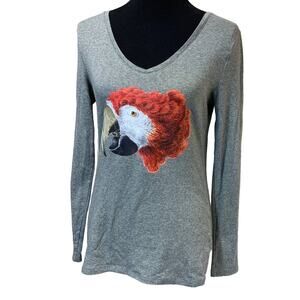 Upcycled Hand Printed Womens Medium Red Macaw Parrot Ukraine Fundraiser Bird Tee